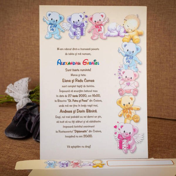 Invitatie de botez cu ursuleti 138B