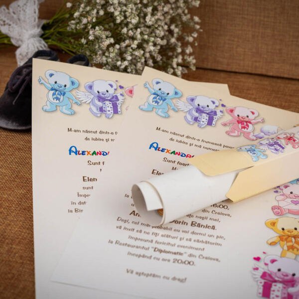 Invitatie de botez cu ursuleti 138B - imagine 2