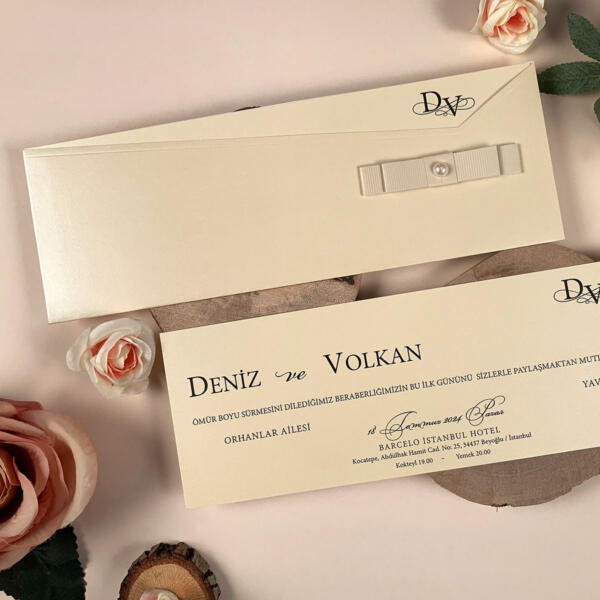 Invitatie de nunta eleganta cu perla si funda 9131ee