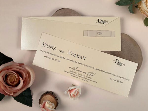 Invitatie de nunta eleganta cu perla si funda 9131ee - imagine 2