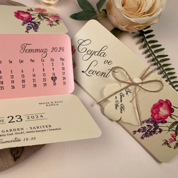 Invitatie de nunta floral cu calendar si fluture 63639