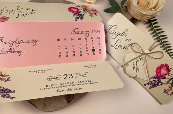 Invitatie de nunta floral cu calendar si fluture 63639 - imagine 3
