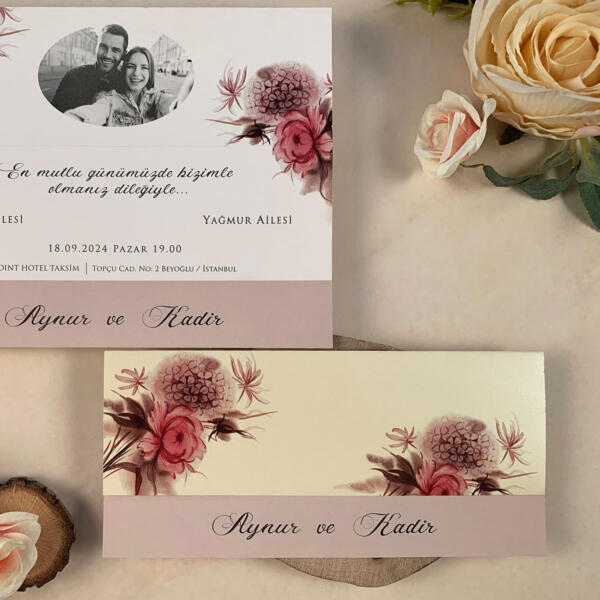 Invitatie de nunta eleganta floral cu poza 63667