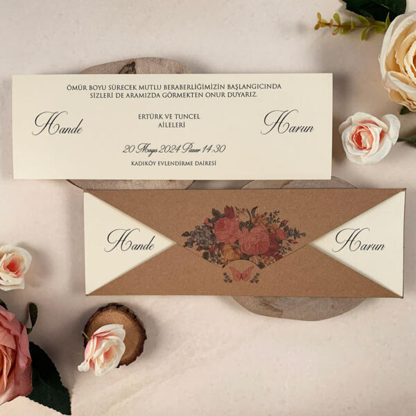 Invitatie de nunta floral cu fluture 41451
