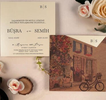 Invitatie de nunta floral cu bicicleta 52510