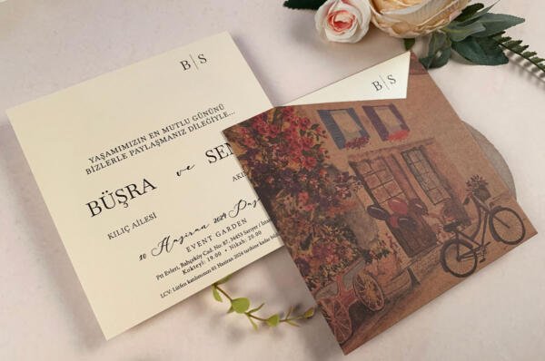 Invitatie de nunta floral cu bicicleta 52510 - imagine 2