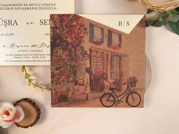 Invitatie de nunta floral cu bicicleta 52510 - imagine 3