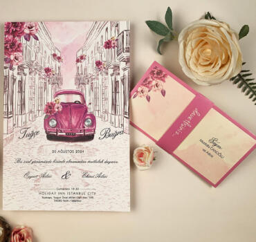 Invitatie de nunta florala cu masina 52557