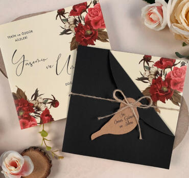 Invitatie de nunta floral cu pasare 63672