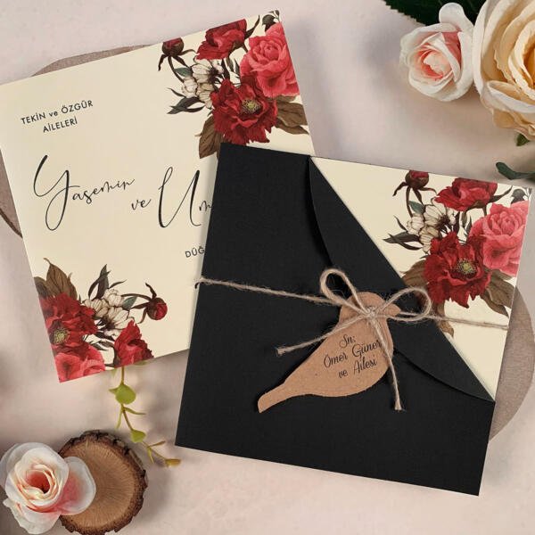 Invitatie de nunta floral cu pasare 63672