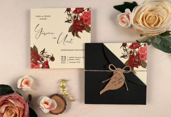 Invitatie de nunta floral cu pasare 63672 - imagine 2