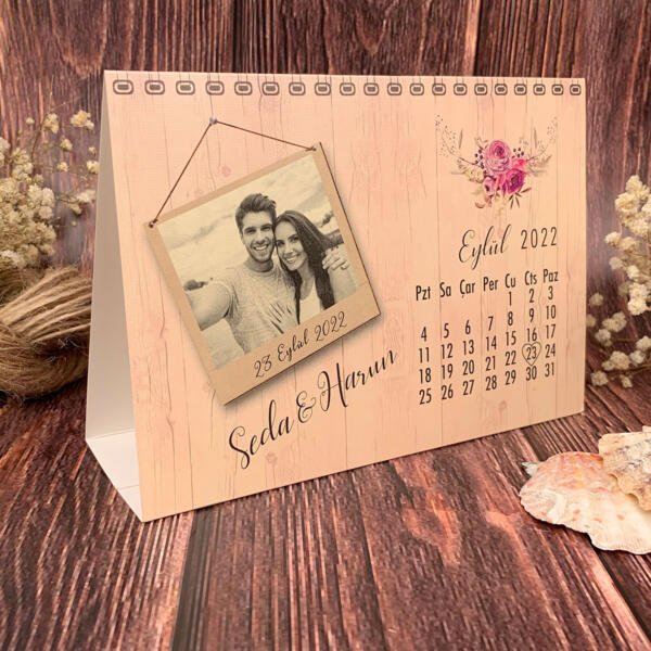 Invitatie de nunta floral cu calendar cu poza 74744 - imagine 2