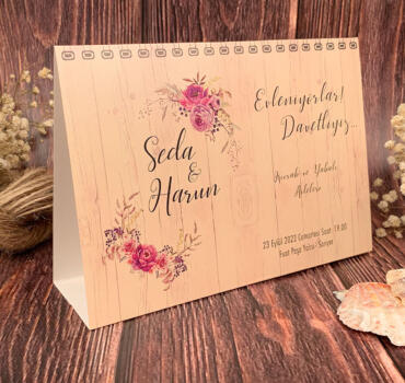 Invitatie de nunta floral cu calendar cu poza 74744