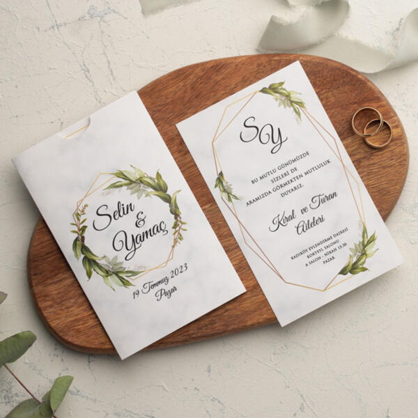 Invitatie de nunta florala cu frunze 9182 - imagine 2