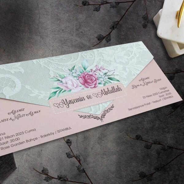 Invitatie de nunta florala cu model dantelat 9023