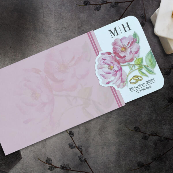 Invitatie de nunta florala cu verighete 9010