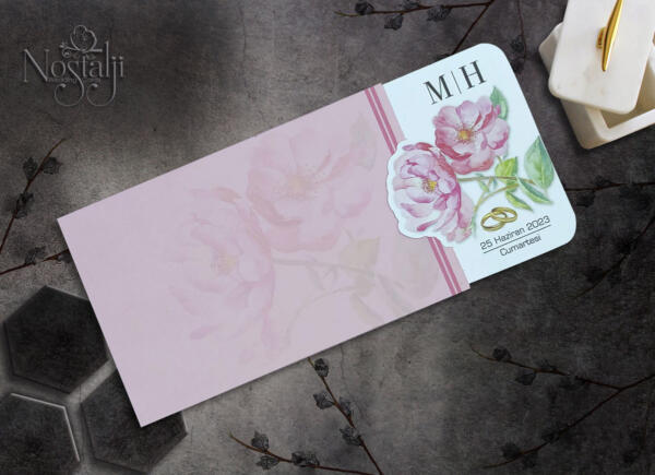 Invitatie de nunta florala cu verighete 9010 - imagine 2