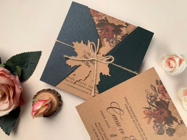 Invitatie de nunta floral cu frunza 74745 - imagine 2
