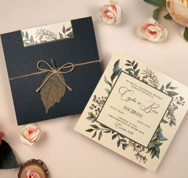 Invitatie de nunta eleganta cu frunze 74752