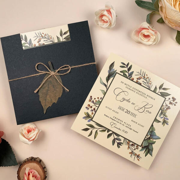 Invitatie de nunta eleganta cu frunze 74752