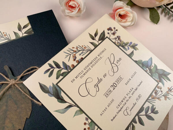 Invitatie de nunta eleganta cu frunze 74752 - imagine 2