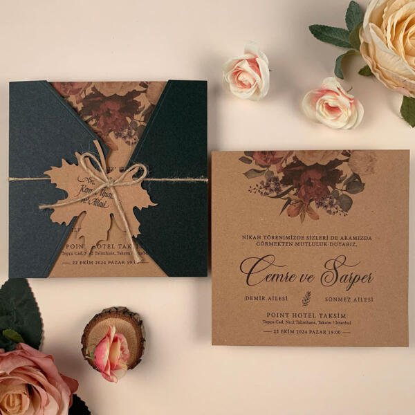 Invitatie de nunta floral cu frunza 74745