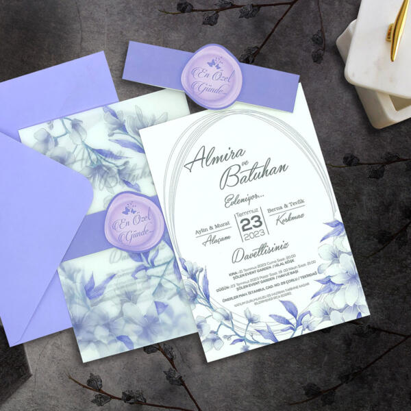 Invitatie de nunta florala cu foaie de calc 9051