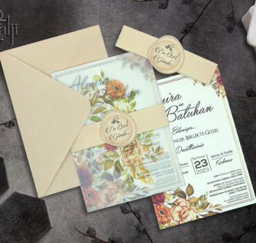 Invitatie de nunta florala cu foaie de calc 9055