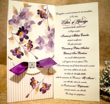 Invitatie de nunta florala cu fundita 4003