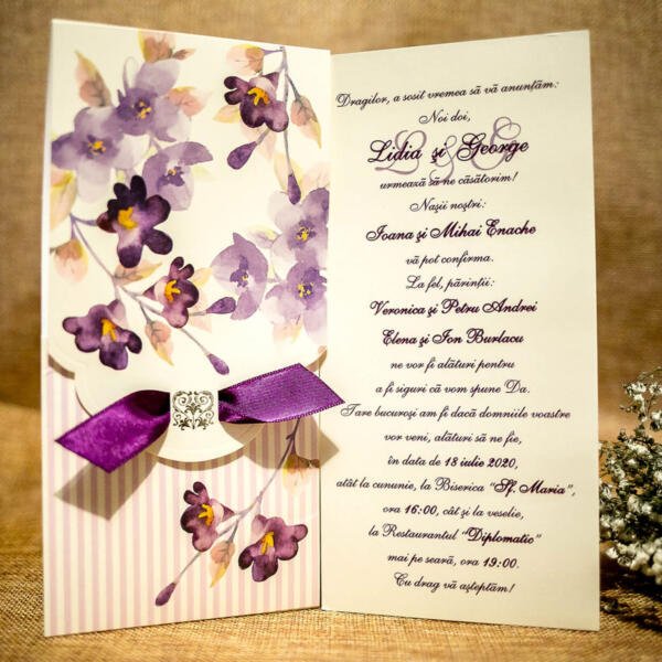 Invitatie de nunta florala cu fundita 4003