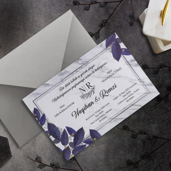 Invitatie de nunta florala cu marmura 9031