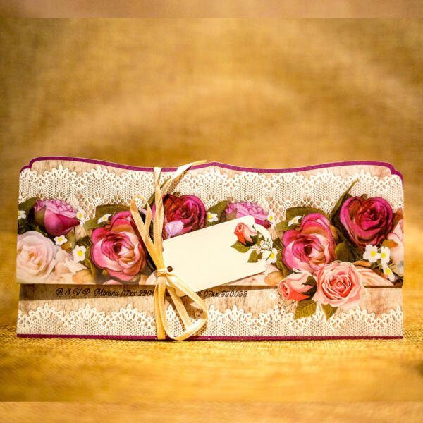 Invitatie de nunta florala cu model dantelat 2036