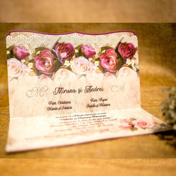 Invitatie de nunta florala cu model dantelat 2036 - imagine 2