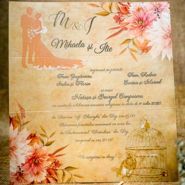 Invitatie de nunta florala mire si mireasa 2037 - imagine 3