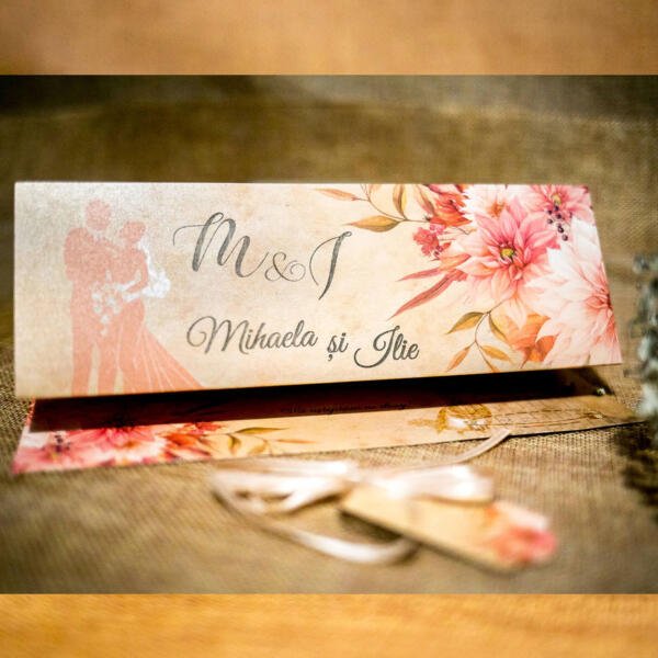 Invitatie de nunta florala mire si mireasa 2037 - imagine 2
