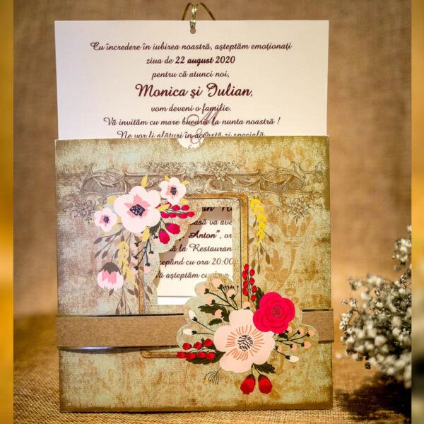 Invitatie de nunta florala rustica 4004 - imagine 2