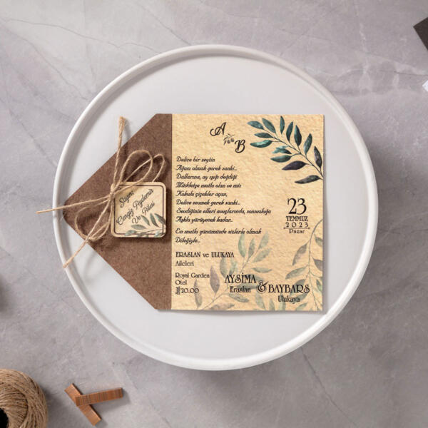 Invitatie de nunta cu frunze si fundita 10551 - imagine 3