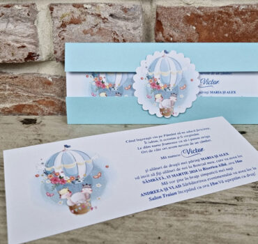 Invitatie de botez cu animalute in balon 607