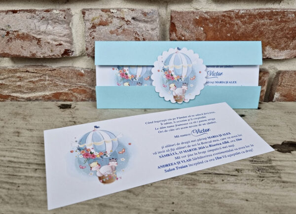 Invitatie de botez cu animalute in balon 607 - imagine 2