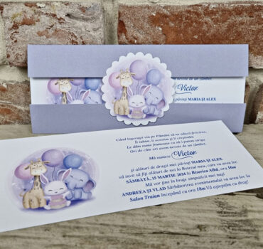 Invitatie de botez cu animalute si baloane 611