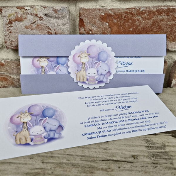 Invitatie de botez cu animalute si baloane 611