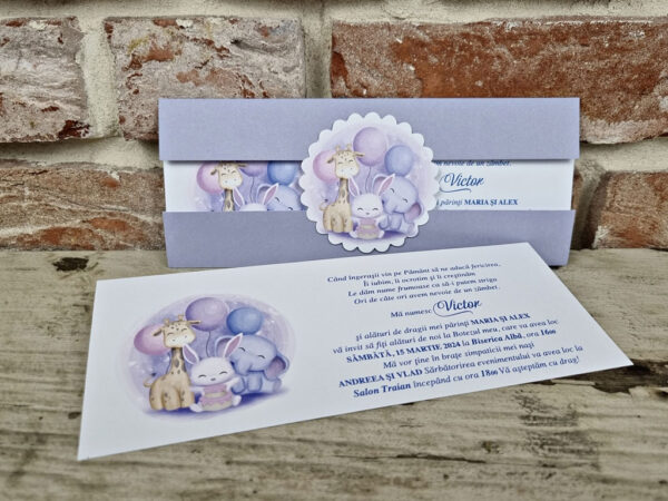 Invitatie de botez cu animalute si baloane 611 - imagine 2
