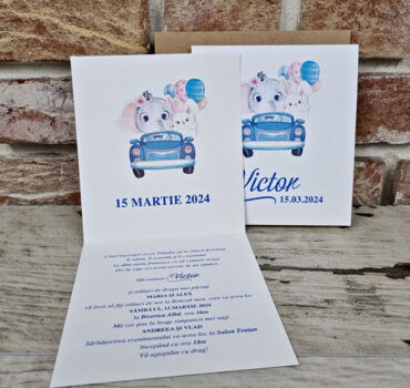 Invitatie de botez cu elefant si iepuras 603