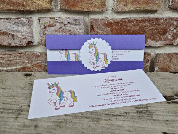 Invitatie de botez cu unicorn 608 - imagine 2