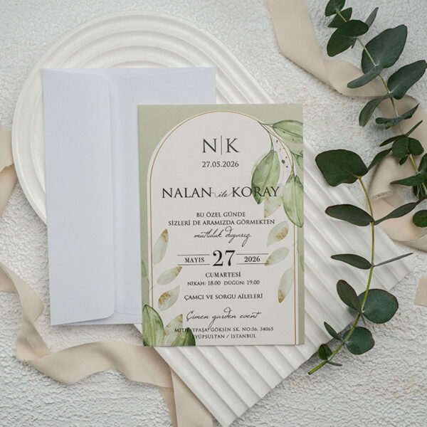 Invitatie de nunta clasica cu frunze 9344