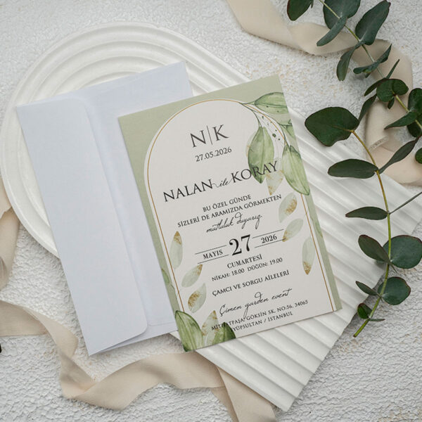 Invitatie de nunta clasica cu frunze 9344 - imagine 2