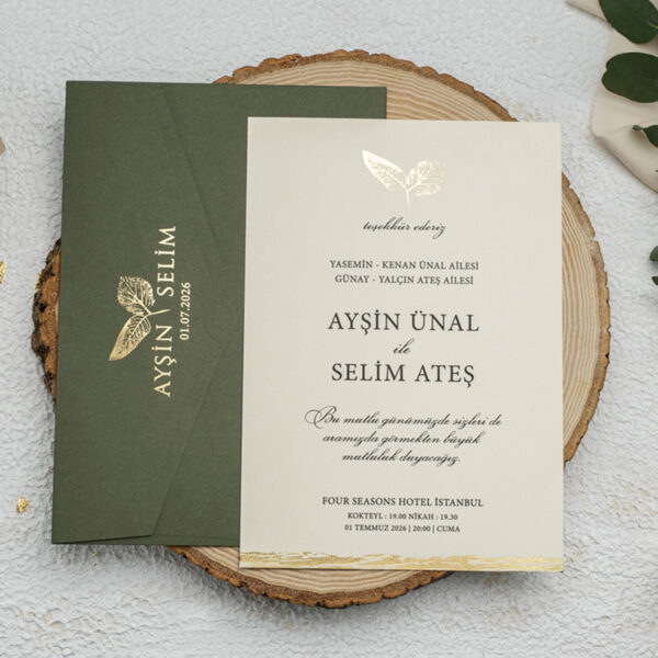 Invitatie de nunta eleganta cu frunze 9255