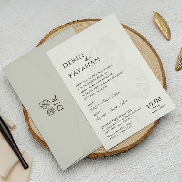 Invitatie de nunta eleganta cu frunze 9269 - imagine 2