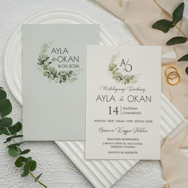 Invitatie de nunta eleganta cu frunze 9323