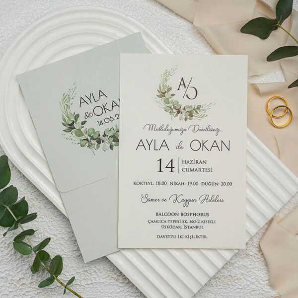 Invitatie de nunta eleganta cu frunze 9323 - imagine 2